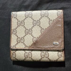 Authentic GUCCI Vintage GG Canvas Leather Bi-fold  Wallet Beige Auth